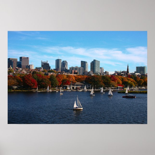 Póster charles river boston mamáes nubes soleado día 2 (Frente)