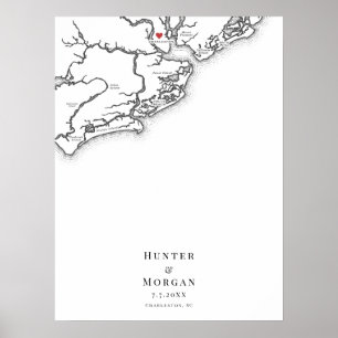 Póster Charleston Boda Elegant Map Poster de libros de in