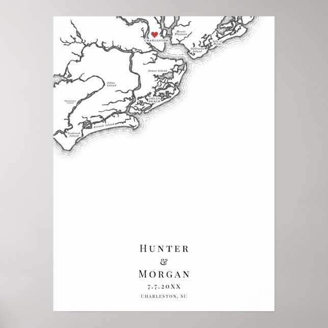 Póster Charleston Boda Elegant Map Poster de libros de in (Frente)