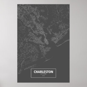 Póster Charleston, Carolina del Sur (blanco en negro)