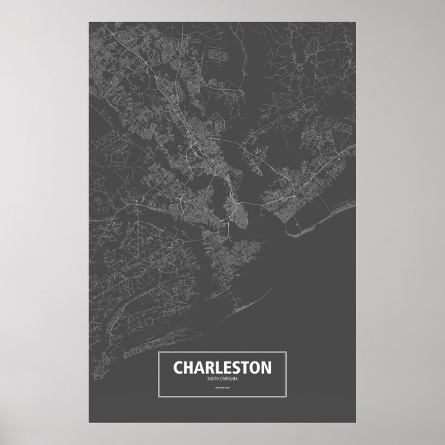 Póster Charleston, Carolina del Sur (blanco sobre negro) (Frente)