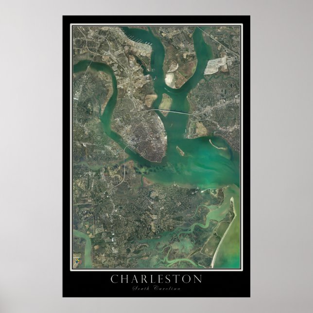 Póster Charleston Carolina del Sur desde el mapa de satél (Frente)