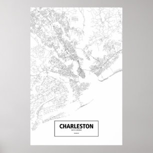 Póster Charleston, Carolina del Sur (negro sobre blanco)