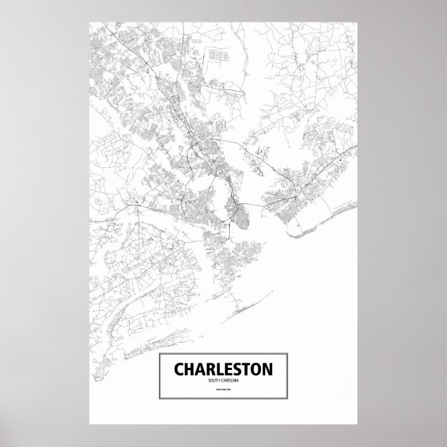 Póster Charleston, Carolina del Sur (negro sobre blanco) (Frente)