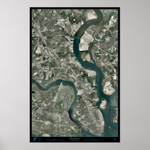 Póster Charleston, Carolina del Sur, vía satélite espacia