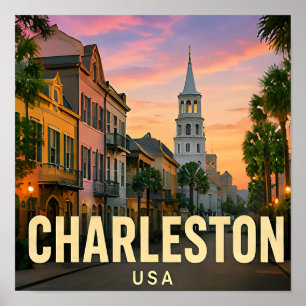 Póster Charleston Carolina del Sur Viaje Histórico Coster