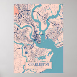 Póster Charleston - Mapa de la ciudad de Breezy en Estado