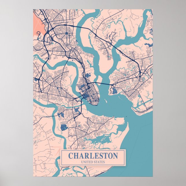 Póster Charleston - Mapa de la ciudad de Breezy en Estado (Frente)
