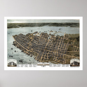 Póster Charleston, Mapa Panorámico SC - 1872
