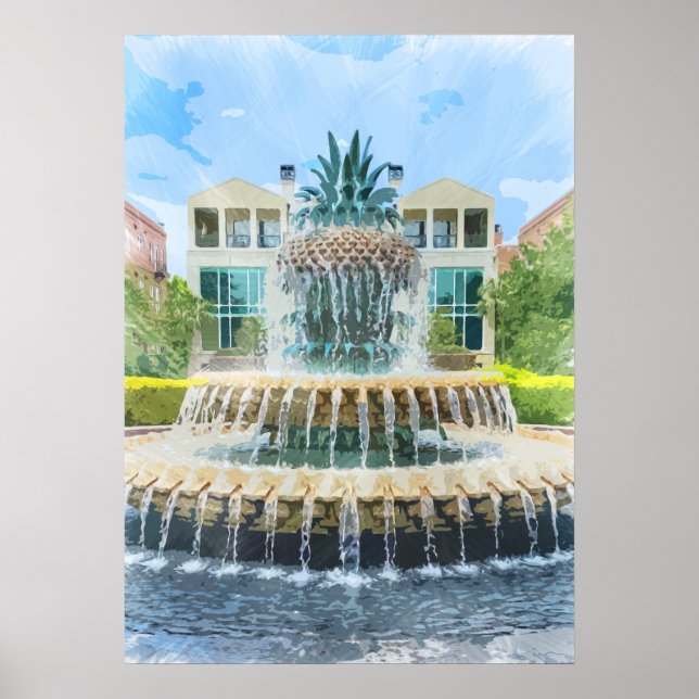 Póster Charleston Pineapple Fountain Watercolor (Frente)