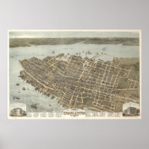 Charleston, Poster del Mapa de Vintage de Carolina