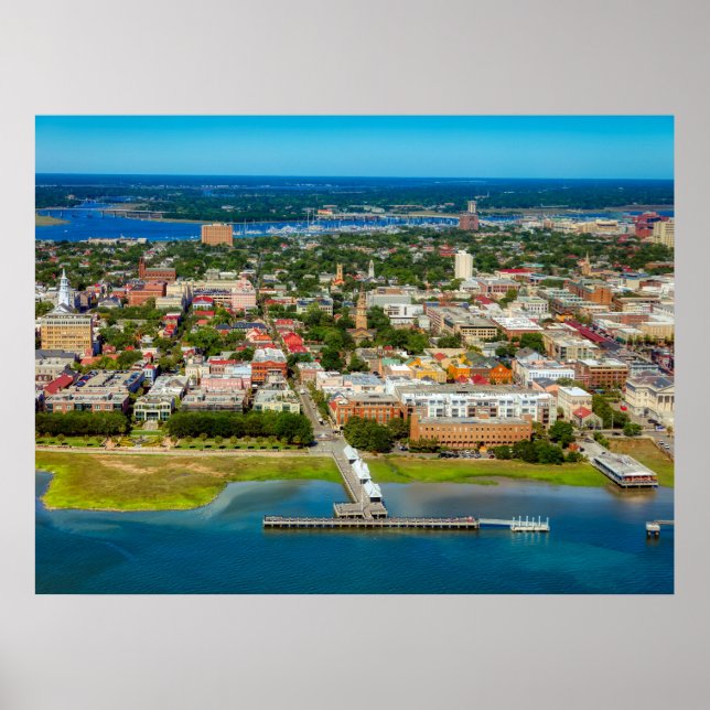 Póster Charleston, Poster del Skyline de Carolina del Sur (Frente)
