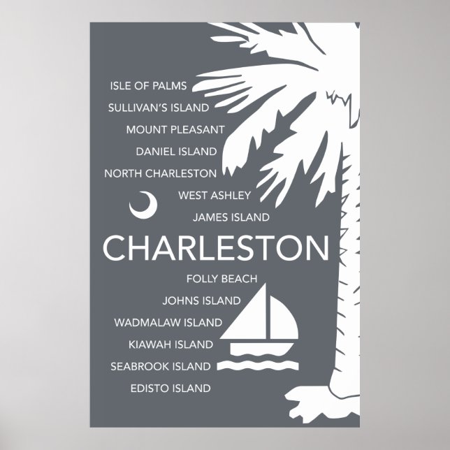 Póster Charleston SC Towns - Charcoal (Frente)