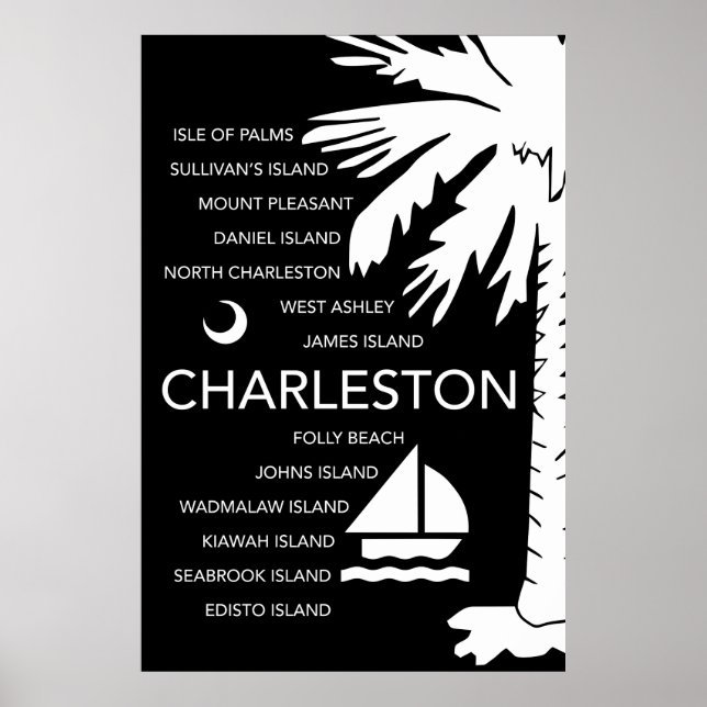 Póster Charleston SC Towns - Negro (Frente)