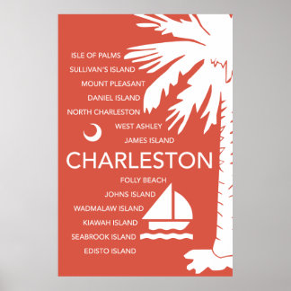 Póster Charleston SC Towns - Red