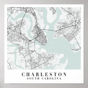 Póster Charleston South Carolina Blue Water Street Map