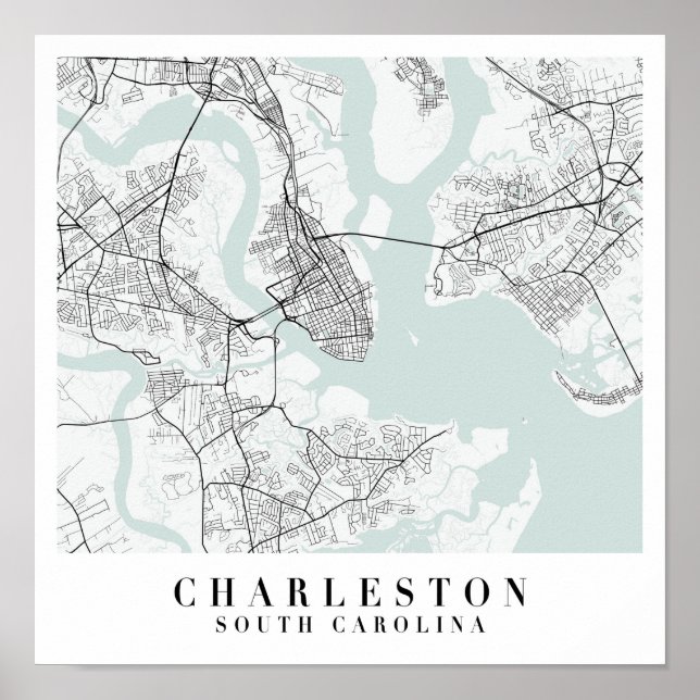Póster Charleston South Carolina Blue Water Street Map (Frente)