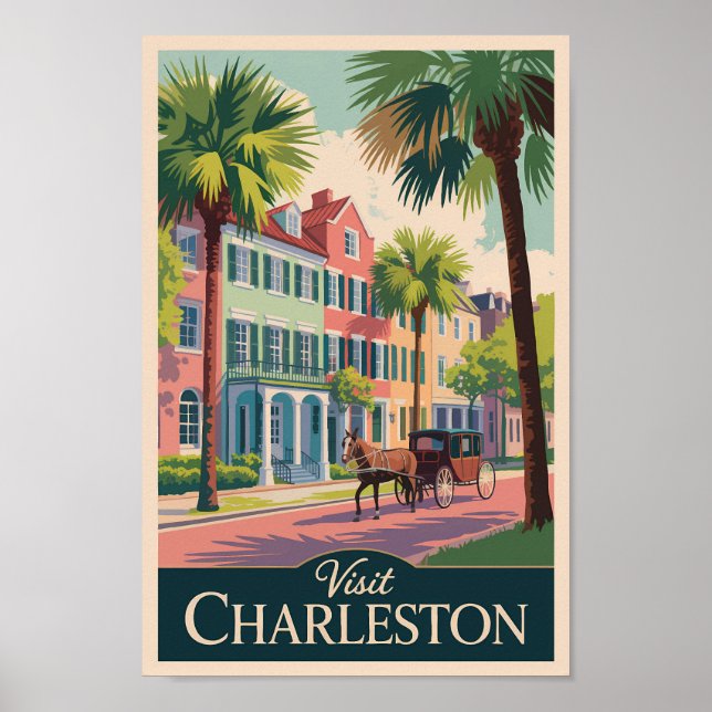 Póster Charleston South Carolina Ilustracion Travel Art (Frente)