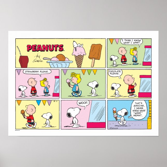 Póster Charlie Brown, Snoopy y Sally | Helado (Frente)
