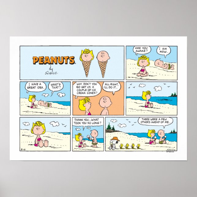 Póster Charlie Brown Y Helados De Sally En La Playa (Frente)