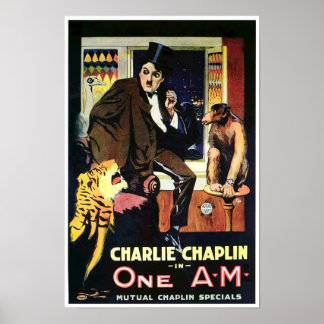 Póster Charlie Chaplin One AM 1916 Película Clásica