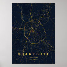 Charlotte Carolina del Norte Mapa Estilizado Impre