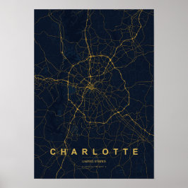 Póster Charlotte Carolina del Norte Mapa Estilizado Impre