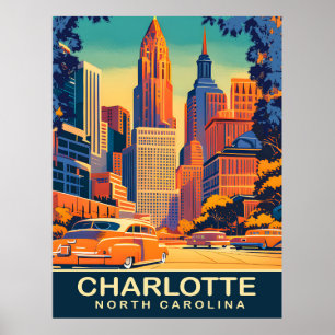 Póster Charlotte, Centro de la ciudad, Carolina del Norte