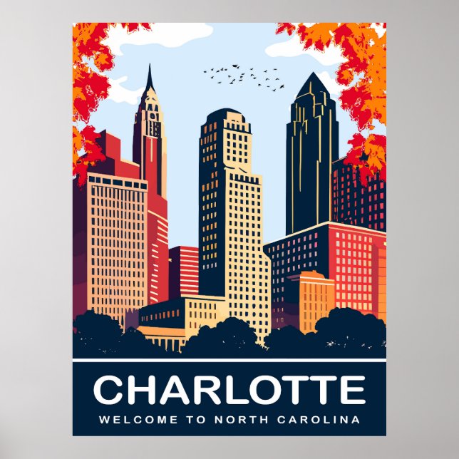 Póster Charlotte, ciudad en otoño, Carolina del Norte, vi (Frente)