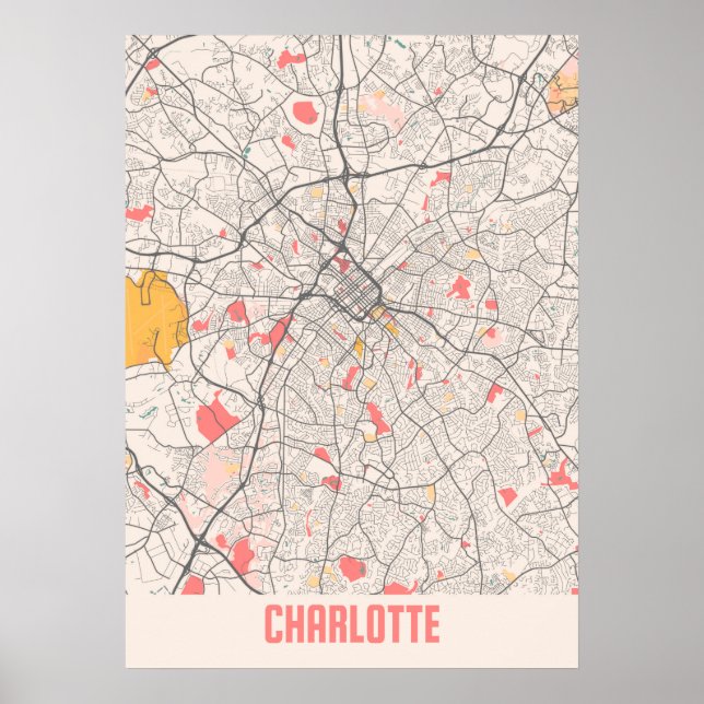 Póster Charlotte - Mapa de la ciudad de Chalk en Carolina (Frente)