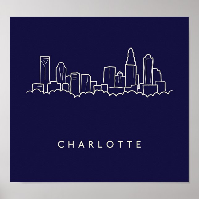 Póster Charlotte, North Carolina City Skyline (Frente)