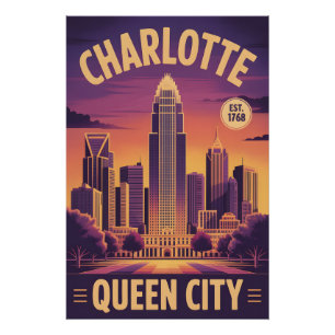 Póster Charlotte Vintage Carolina del Norte Ciudad Reina