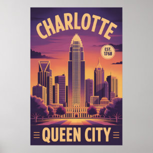 Póster Charlotte Vintage Carolina del Norte Ciudad Reina
