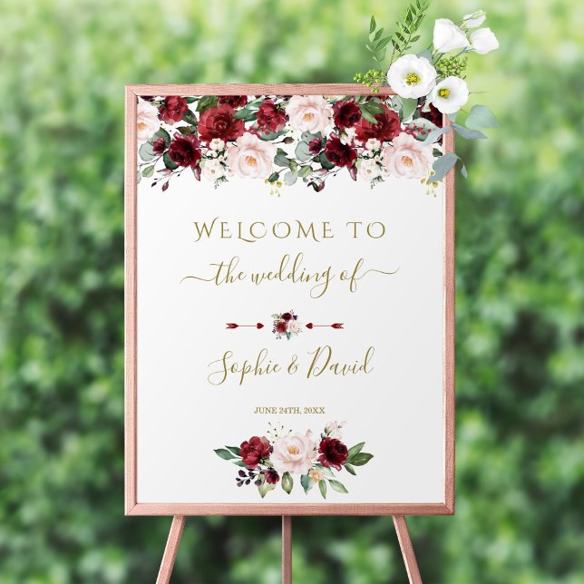 Póster Charm Burgundy Rótulo Boda de bienvenida floral ro (Subido por el creador)