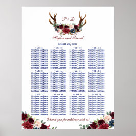 Póster Charm Merlot Navy Floral Antlers Cuadro de asiento