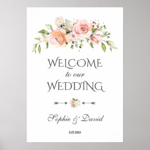 Póster Charm Rubor Cream Floral Welcome Boda Rótulo
