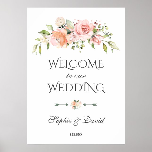 Póster Charm Rubor Cream Floral Welcome Boda Rótulo (Frente)