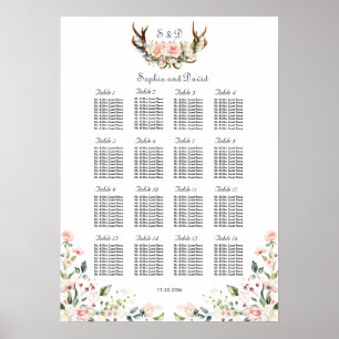 Póster Charm Rubor Cream Flowers Antlers (Cuadro de asien
