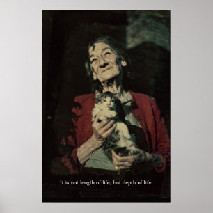Póster Charming elderly lady holding a cat photo poster