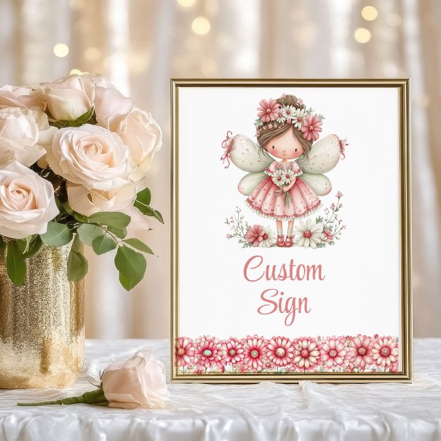 Póster Charming Fairy Girl Blush Floral Birthday Custom   (Charming Fairy Girl Blush Floral Birthday Custom Sign

)