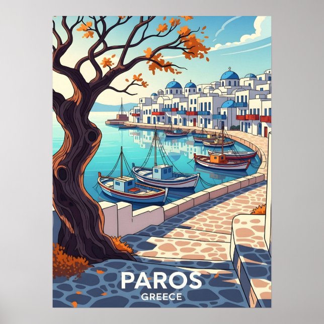 Póster Charming Paros Greece harbor scene (Frente)