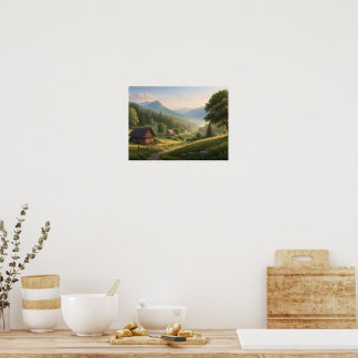 Póster Charming Spring Village Path – Cozy Cottage Art