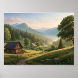 Póster Charming Spring Village Path – Cozy Cottage Art