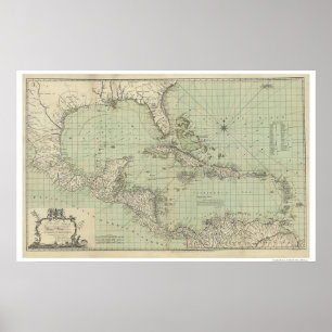 Póster Chart of West Indies Map - 1774