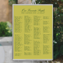 Póster Chartreuse Alphabetical Wedding Seating Chart