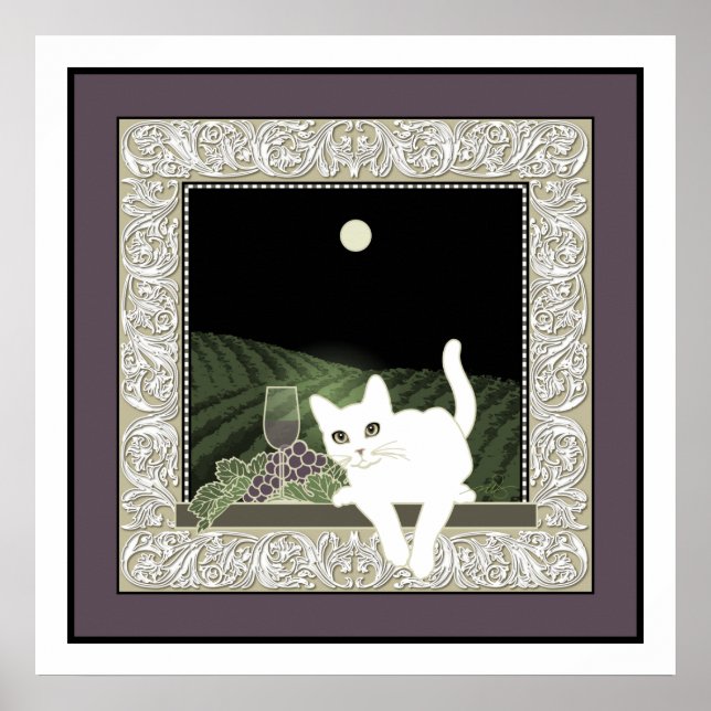 Póster Chat Blanc, Vin et la Lune (Frente)