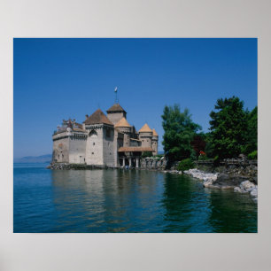 Póster Chateau Chillon, Lago Ginebra, Cantón Vaud,