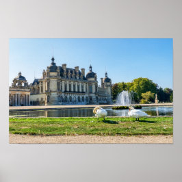 Póster Chateau de Chantilly, fuente y dos cisnes
