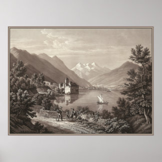 Póster Chateau de Chillon, lago Ginebra, Suiza