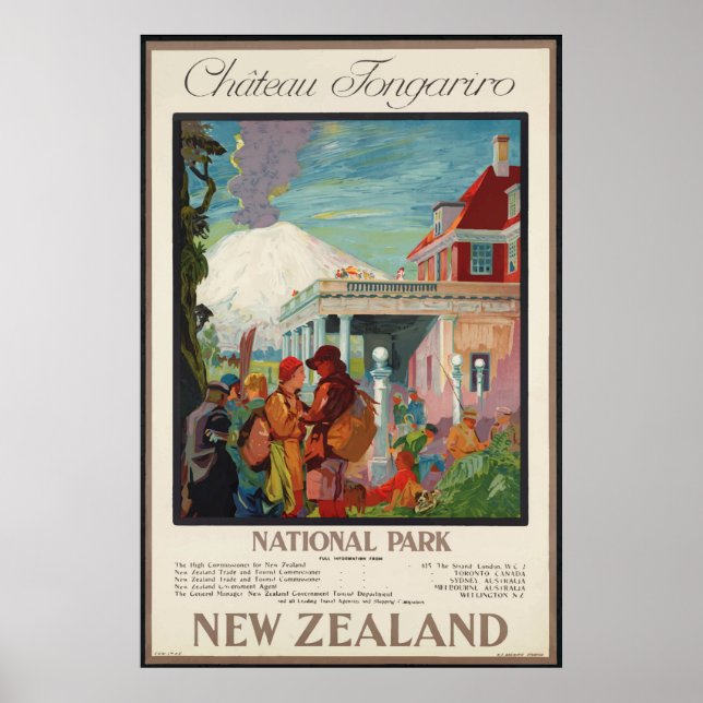 Póster Chateau Tongariro New Zealand Vintage Travel Poste (Frente)